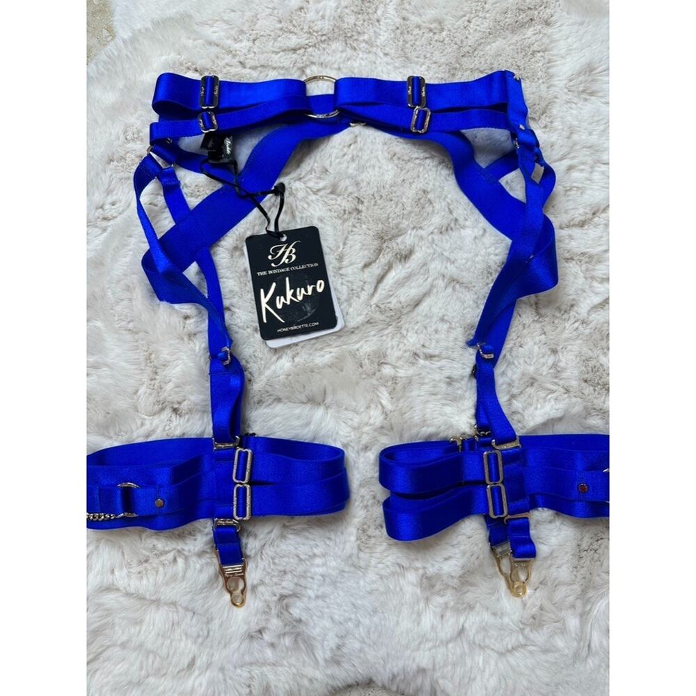 Honey Birdette KUKURO💙 Electric Blue Bondage Garter Suspender Belt XXS - Picture 3 of 3